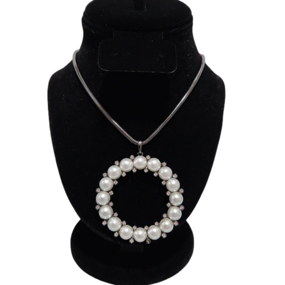 ALFANI Black and Pearl Quad Long Circle Pendant Necklace